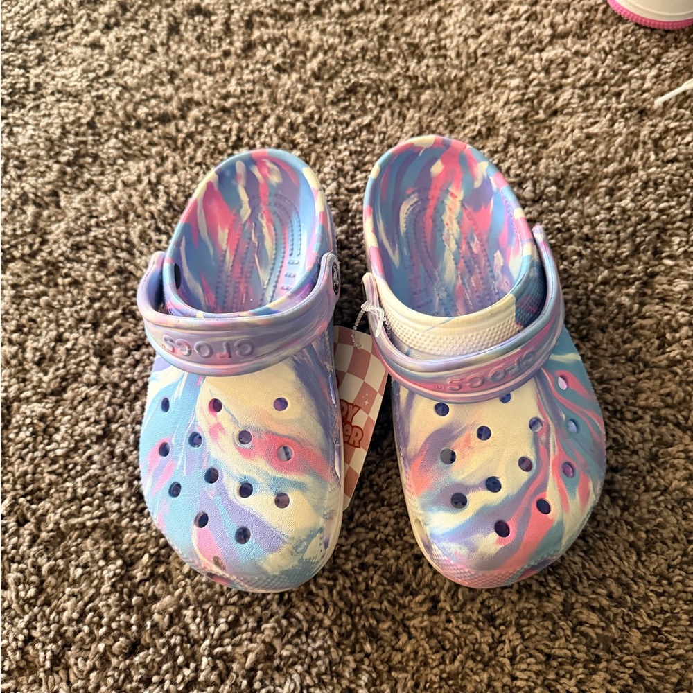 CROCS Kids' Pastel Swirl Classic Clog in Pink, Purple, Blue, Cream